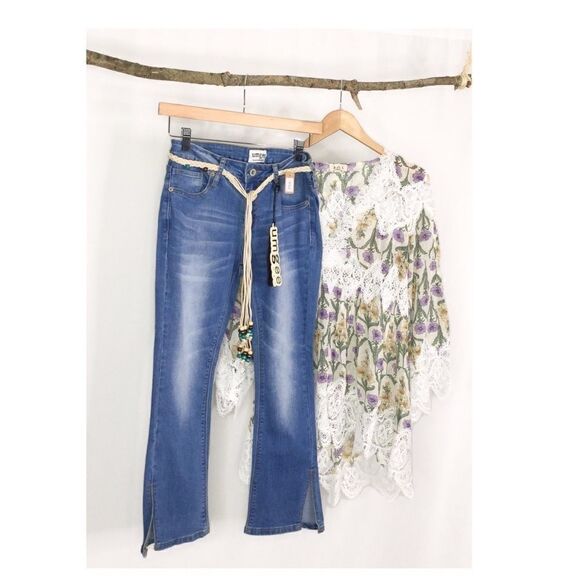 stone Washed Cropped 5 Pocket Stretch Kick Flare Jean - Picture 7 of 10